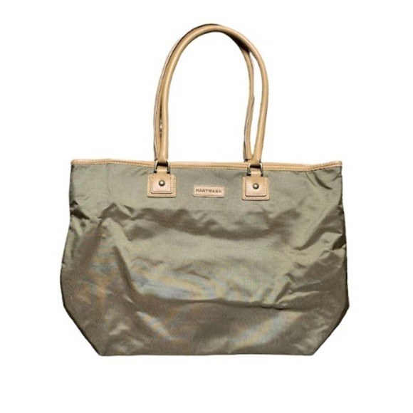 Hartmann Handbags - Hartmann Womens Cream Brown Tote Bag Shopper Handbag Canvas Zip Top VERY CLEAN
